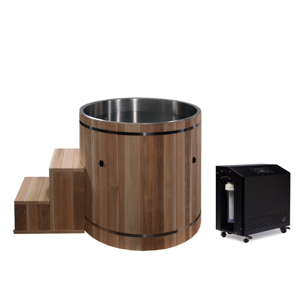 Dynamic Cold Therapy Cedar Barrel Cold Plunge with 316 Stainless Steel Tub DCT-B-042-USSPC