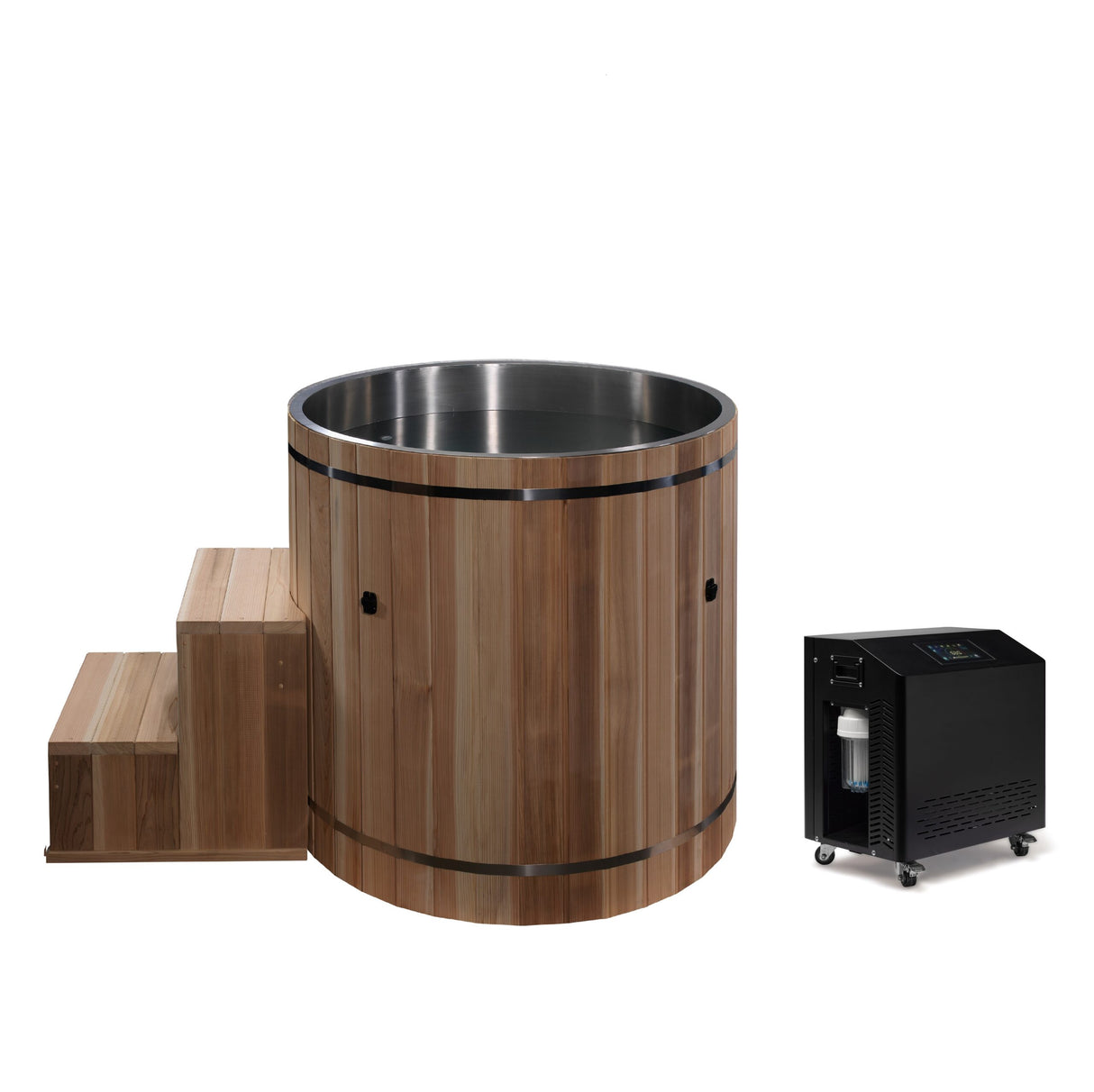 Dynamic Cold Therapy Cedar Barrel Cold Plunge with 304 Stainless Steel Tub DCT-B-042-SSPC-34