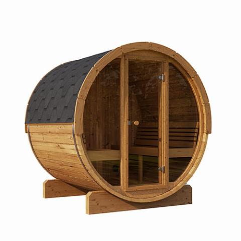 SaunaLife ERGO Series Sauna Barrel 87"D x 81"H, 6-Person, Glass Front - Sweet Life Saunas