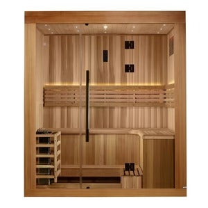 Golden Designs Copenhagen 3 Person Traditional Sauna Canadian Red Cedar Interior and Pacific Premium Clear Cedar Exterior GDI-7389-02