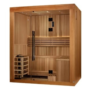 Golden Designs Copenhagen 3 Person Traditional Sauna Canadian Red Cedar Interior and Pacific Premium Clear Cedar Exterior GDI-7389-02