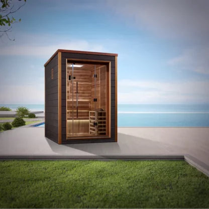 Golden Designs Narvik 2 Person Outdoor Indoor Traditional Sauna Canadian Red Cedar Interior GDI-8202-01