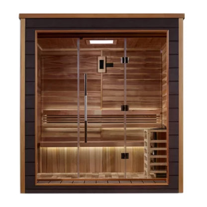 Golden Designs Drammen 3 Person Outdoor Indoor Traditional Sauna Canadian Red Cedar Interior GDI-8203-01