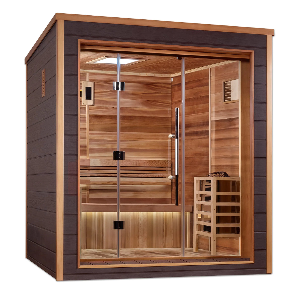 Golden Designs Drammen 3 Person Outdoor Indoor Traditional Sauna Canadian Red Cedar Interior GDI-8203-01