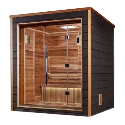 Golden Designs Drammen 3 Person Outdoor Indoor Traditional Sauna Canadian Red Cedar Interior GDI-8203-01