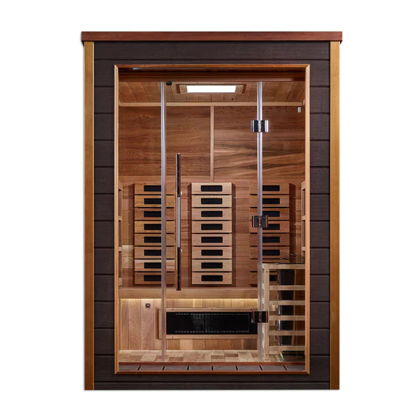 Golden Designs Nora 2 Person Outdoor Indoor PureTech™ Hybrid Full Spectrum Sauna Canadian Red Cedar Interior GDI-8222-01