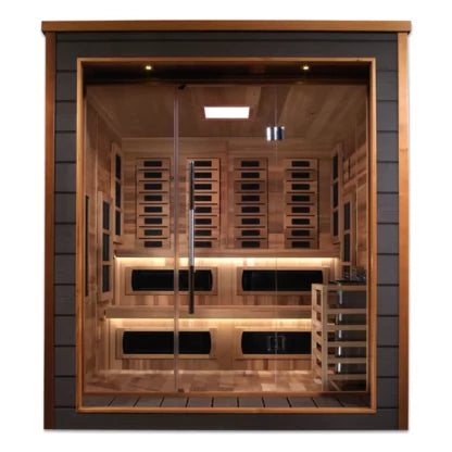 Golden Designs Karlstad 6 Person Outdoor-Indoor PureTech™ Hybrid Full Spectrum Sauna – Canadian Red Cedar Interior GDI-8226-01