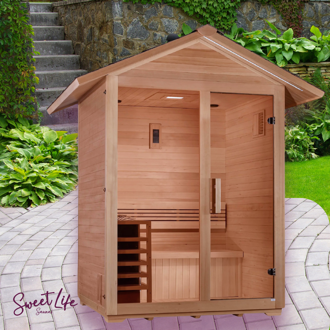 Golden Designs Arlberg 3 Person Traditional Outdoor Steam Sauna Canadian Hemlock GDI-8103-01