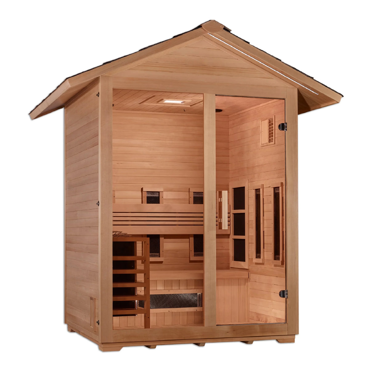 Golden Designs Carinthia 3 Person Hybrid PureTech™ Full Spectrum IR or Traditional Stove Outdoor Sauna Canadian Hemlock GDI-8123-01
