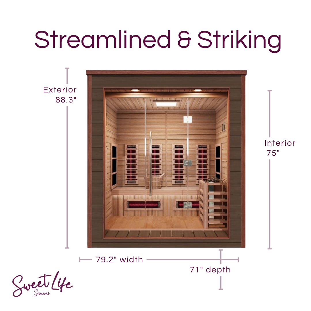 The Visby by Golden Designs, 3-Person, Hybrid Infrared and Steam Heater, Indoor-Outdoor Sauna Kit