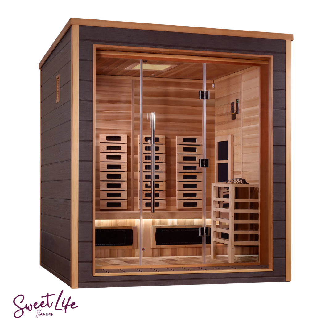 The Visby by Golden Designs, 3-Person, Hybrid Infrared and Steam Heater, Indoor-Outdoor Sauna Kit
