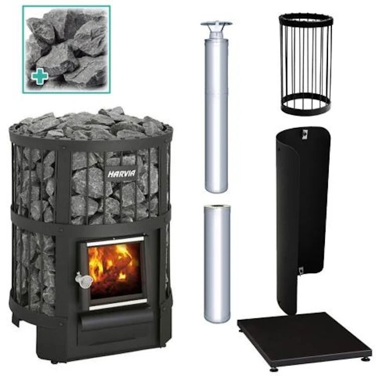 Harvia Legend 150, Chimney Kit, Protective bedding, Sheath, Water Heater, Stones - Sweet Life Saunas