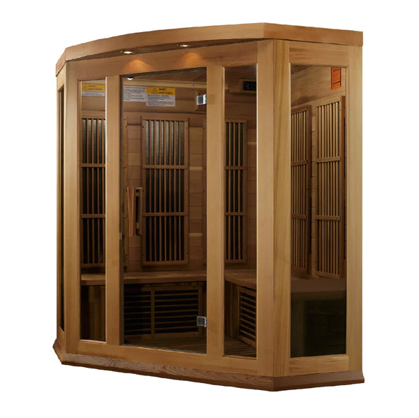 Maxxus Avignon 3 Person Corner Near Zero EMF FAR Infrared Sauna – Canadian Red Cedar MX-K356-01-ZF CED