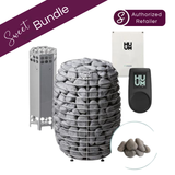HUM product bundle with stones, stand, and remote control on a white background