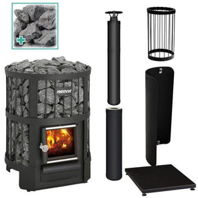 Harvia Legend Package, Legend 150 Stove, Protective Bedding, Protective Sheath, Chimney Kit, Chimney Extension, Stones - Sweet Life Saunas