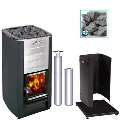 Harvia M3 Stove, Protective Bedding, Sheath, Chimney Kit, Stones - Sweet Life Saunas
