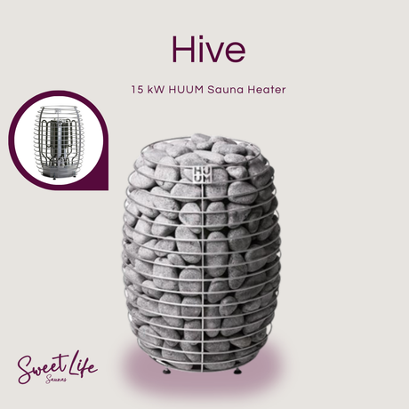 15 kW HUUM Sauna Heater with 'Hive' branding on a light gray background
