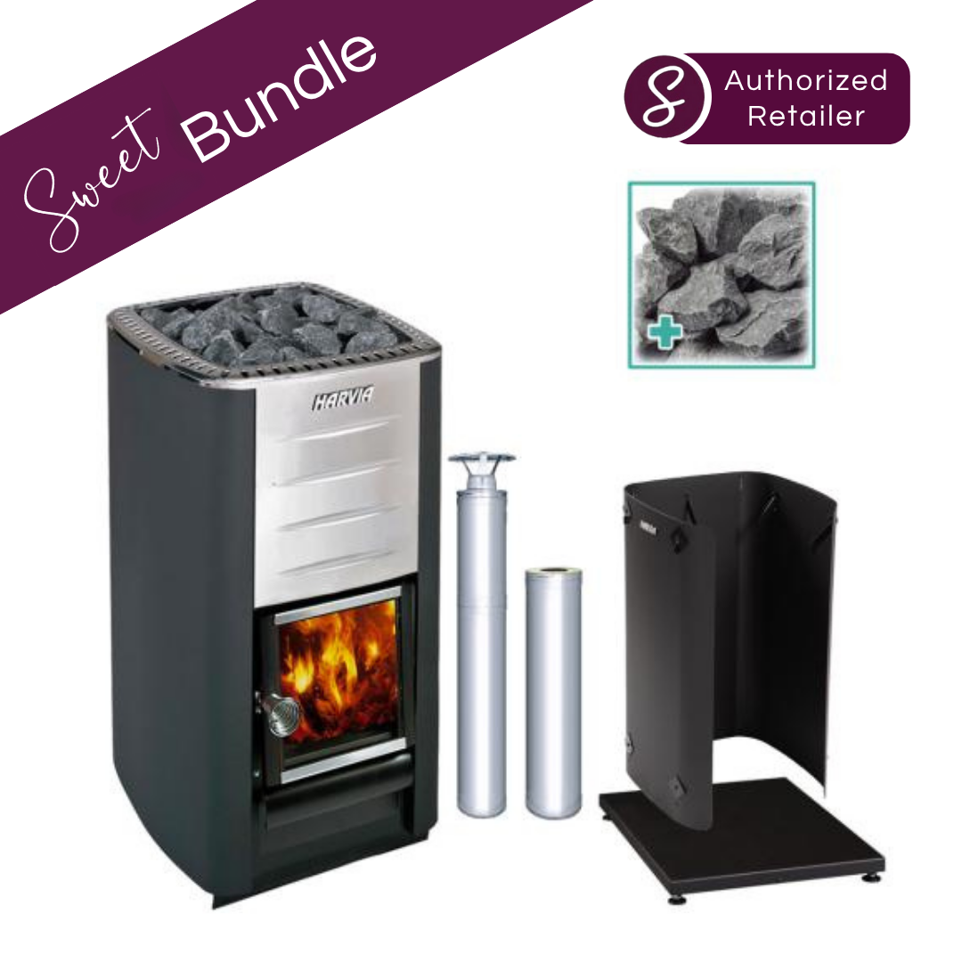 Harvia M3 Full Installation Bundle: Heater, Chimney, Stones, Base & Sheath
