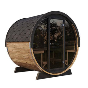 SaunaLife Ergo Elegance Series Sauna Barrel 79"L x 91"D Glass Front, 6-Person - Sweet Life Saunas