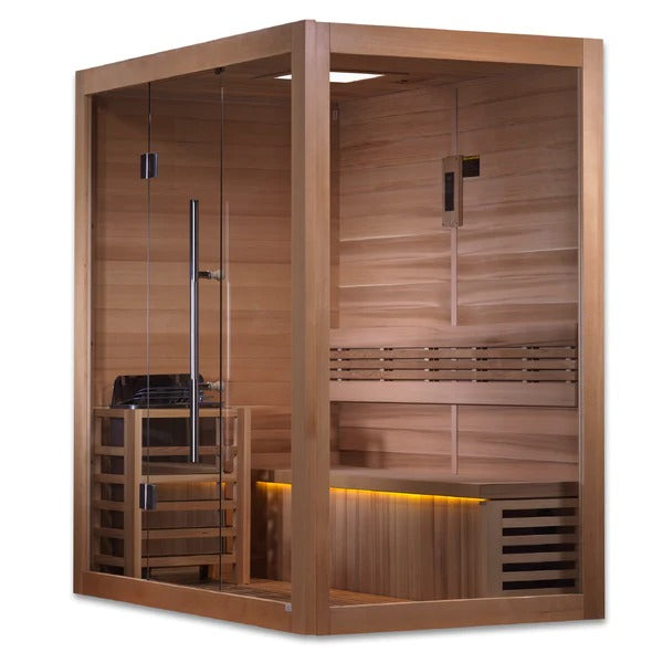 Golden Designs Forssa 3-4 Person Traditional Sauna Canadian Red Cedar Interior GDI-7203-01