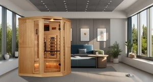 Golden Designs Big Bang 3 Person Corner Full Spectrum Infrared Sauna with Himalayan Salt Bar GDI-8035-03