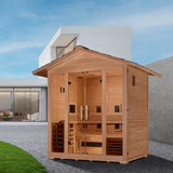 Golden Designs Gargellen 5 Person Hybrid PureTech™ Full Spectrum IR and Traditional Stove Outdoor Sauna Canadian Hemlock GDI-8125-01