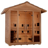 Golden Designs Gargellen 5 Person Hybrid PureTech™ Full Spectrum IR and Traditional Stove Outdoor Sauna Canadian Hemlock GDI-8125-01