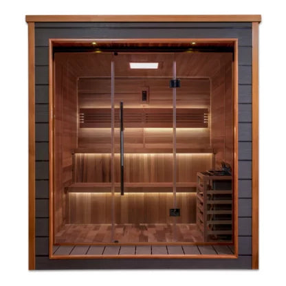 Golden Designs Bergen 6 Person Outdoor-Indoor Traditional Sauna - Comes with Heater, Stones, Controls, Lighting, and Bluetooth