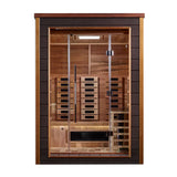 Golden Designs Nora 2 Person Outdoor-Indoor PureTech™ Hybrid Full Spectrum Sauna - Canadian Red Cedar Interior