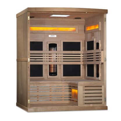 Golden Designs Eclipse 3 Person Near Zero EMF Full Spectrum Infrared Sauna with Himalayan Salt Bar GDI-8230-01