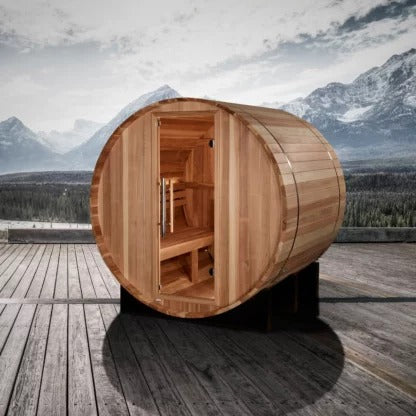 Golden Designs "St. Moritz" 2 Person Barrel Traditional Sauna - Comes with Heater, Stones, Controls, Lighting, and Accessories