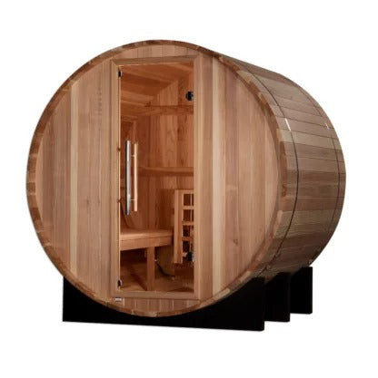 Golden Designs "St. Moritz" 2 Person Barrel Traditional Sauna - Comes with Heater, Stones, Controls, Lighting, and Accessories