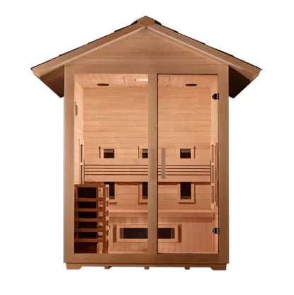 Golden Designs Carinthia 3 Person Hybrid PureTech™ Full Spectrum IR or Traditional Stove Outdoor Sauna Canadian Hemlock GDI-8123-01