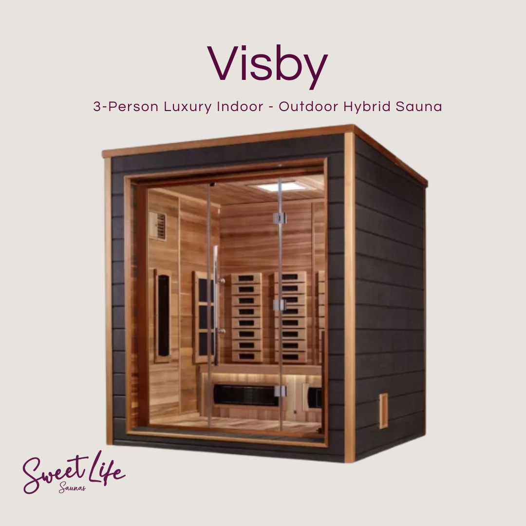 Golden Designs “Visby” 3-Person Indoor-Outdoor Hybrid Sauna Kit, Canadian Red Cedar Interior (79.2″ x 71″ x 88.3″)