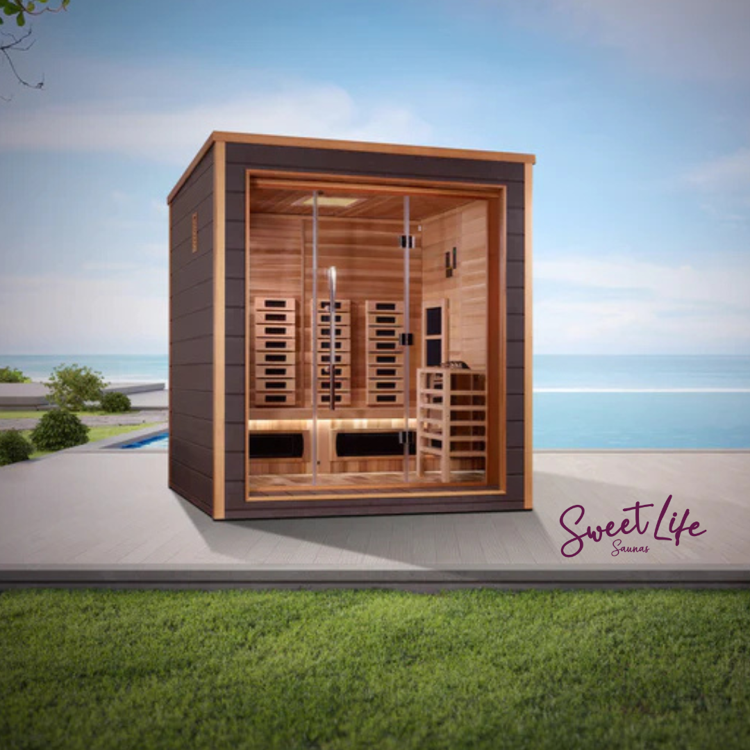 Golden Designs “Visby” 3-Person Indoor-Outdoor Hybrid Sauna Kit, Canadian Red Cedar Interior (79.2″ x 71″ x 88.3″)