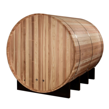 Golden Designs "Klosters" 6 Person Barrel Traditional Sauna - Comes with Heater, Stones, Controls, Lighting, and Accessories