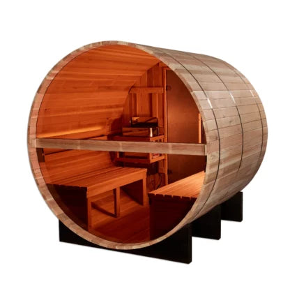 Golden Designs "Zurich" 4 Person Barrel with Bronze Privacy View - Traditional Sauna - Pacific Cedar