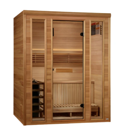 Golden Designs 2025 "Andermatt Edition" 3 Person Traditional Steam Sauna - Comes with Heater, Stones, Controls, Lighting, Accessories, and Bluetooth